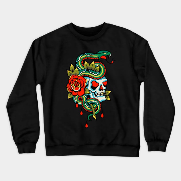 Snake's Skull Flowers Crewneck Sweatshirt by machmigo